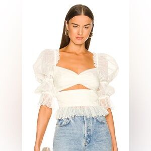 LPA Revolve NEW Dolores Peplum Polka Dot Tulle Cut Out Ivory Top Bachelorette M